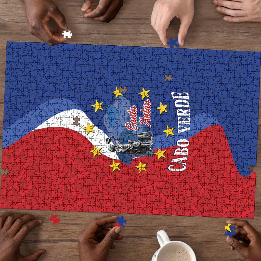 Santo Antao Cabo Verde Puzzle Map With Me Maia Statue African Pattern