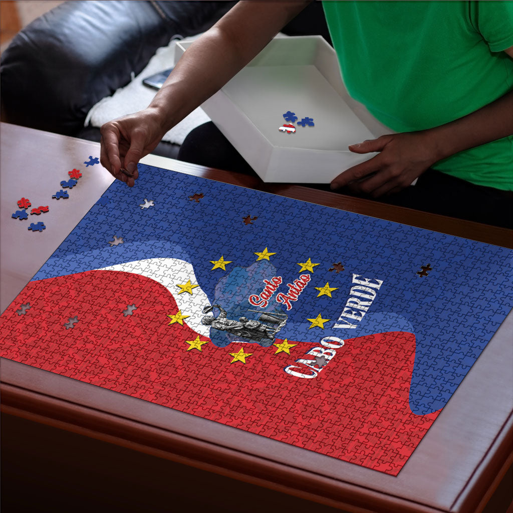 Santo Antao Cabo Verde Puzzle Map With Me Maia Statue African Pattern
