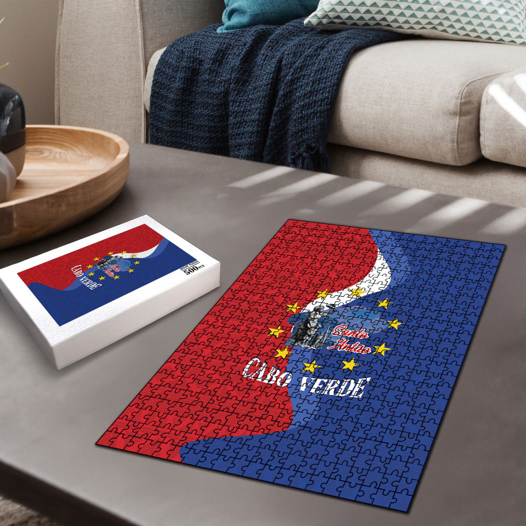 Santo Antao Cabo Verde Puzzle Map With Me Maia Statue African Pattern