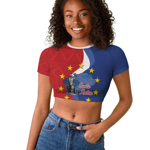Santo Antao Cabo Verde Raglan Cropped T shirt Map With Me Maia Statue African Pattern