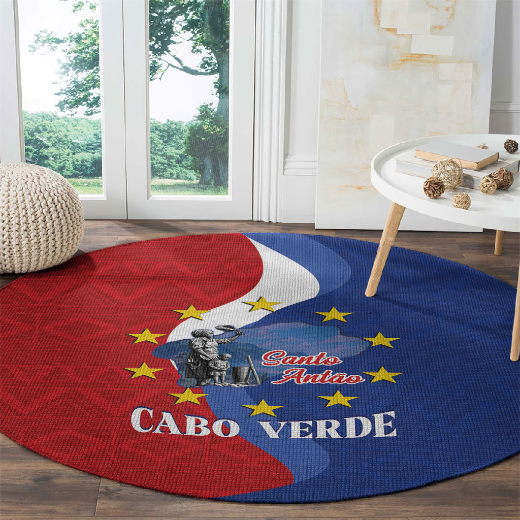 Santo Antao Cabo Verde Round Carpet Map With Me Maia Statue African Pattern