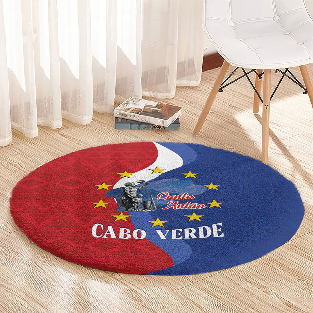 Santo Antao Cabo Verde Round Carpet Map With Me Maia Statue African Pattern