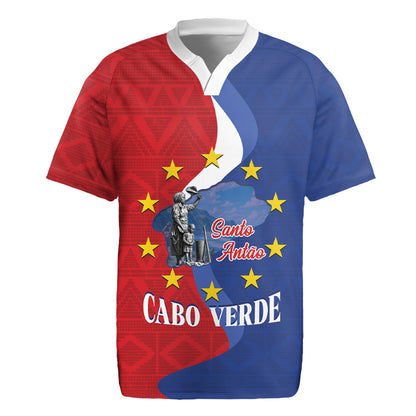 Santo Antao Cabo Verde Rugby Jersey Map With Me Maia Statue African Pattern