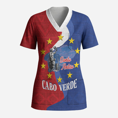 Santo Antao Cabo Verde Scrub Top Map With Me Maia Statue African Pattern