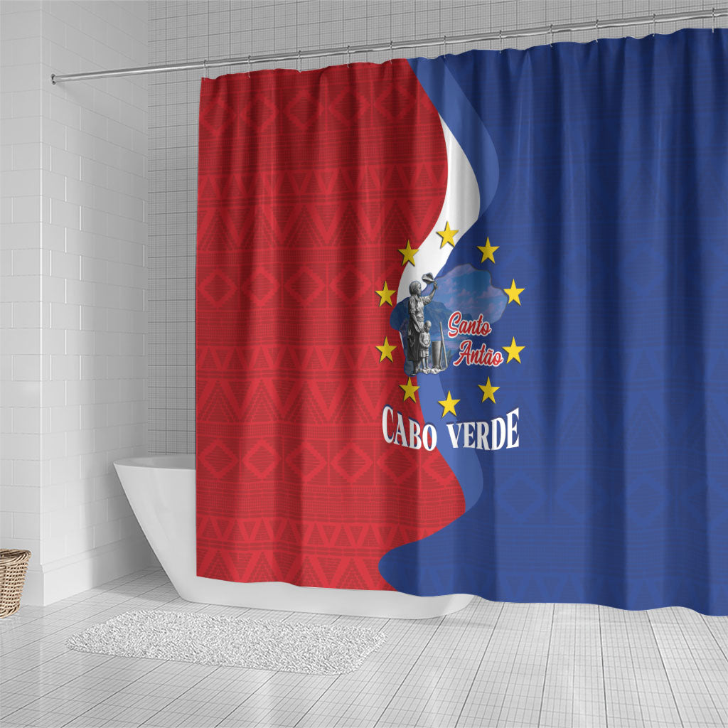 Santo Antao Cabo Verde Shower Curtain Map With Me Maia Statue African Pattern