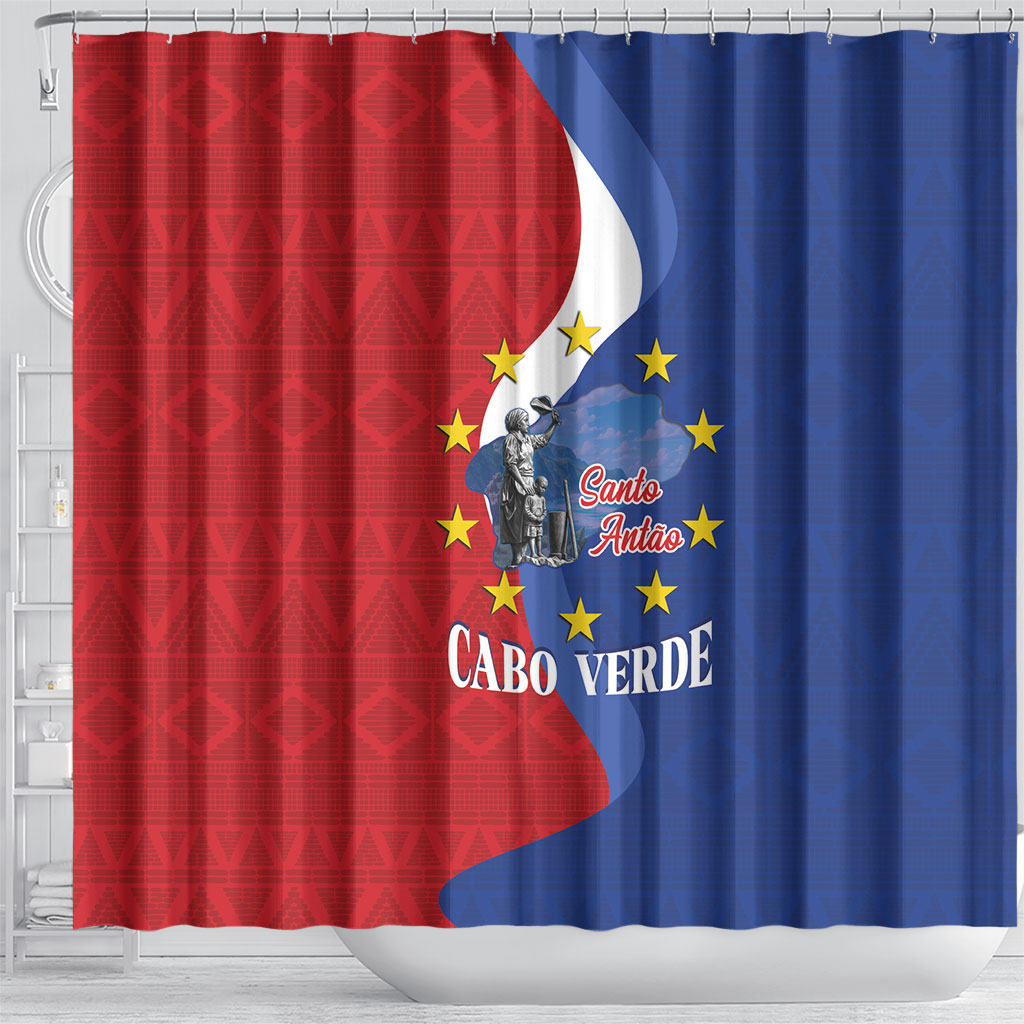 Santo Antao Cabo Verde Shower Curtain Map With Me Maia Statue African Pattern