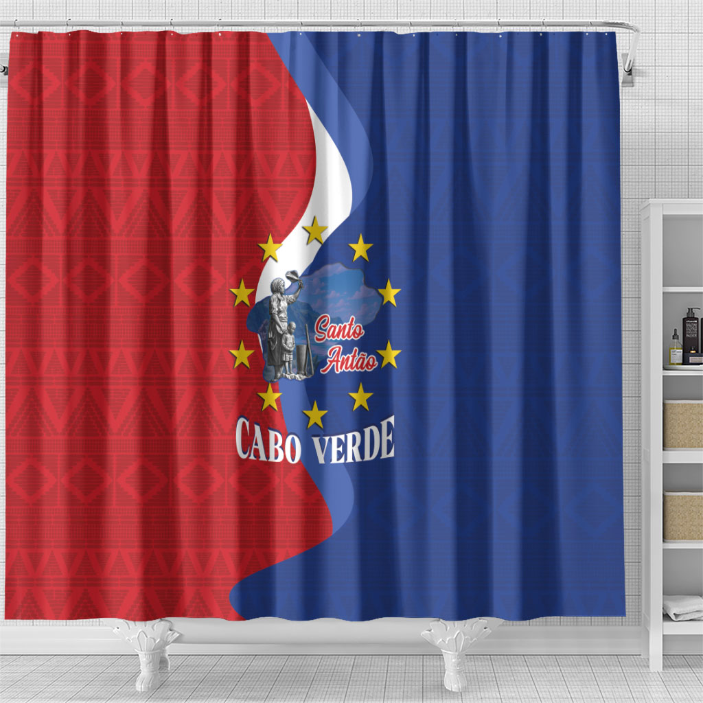 Santo Antao Cabo Verde Shower Curtain Map With Me Maia Statue African Pattern