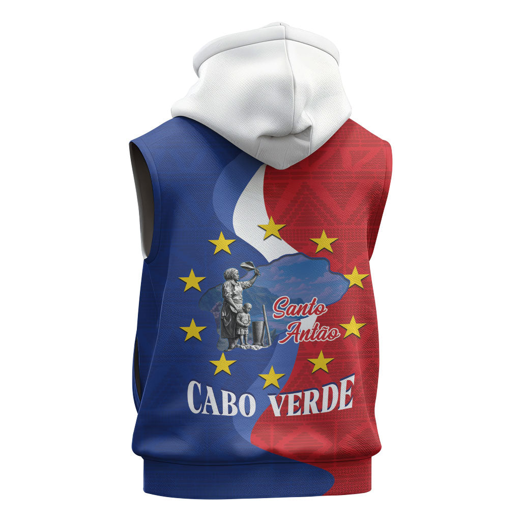 Santo Antao Cabo Verde Sleeveless Hoodie Map With Me Maia Statue African Pattern