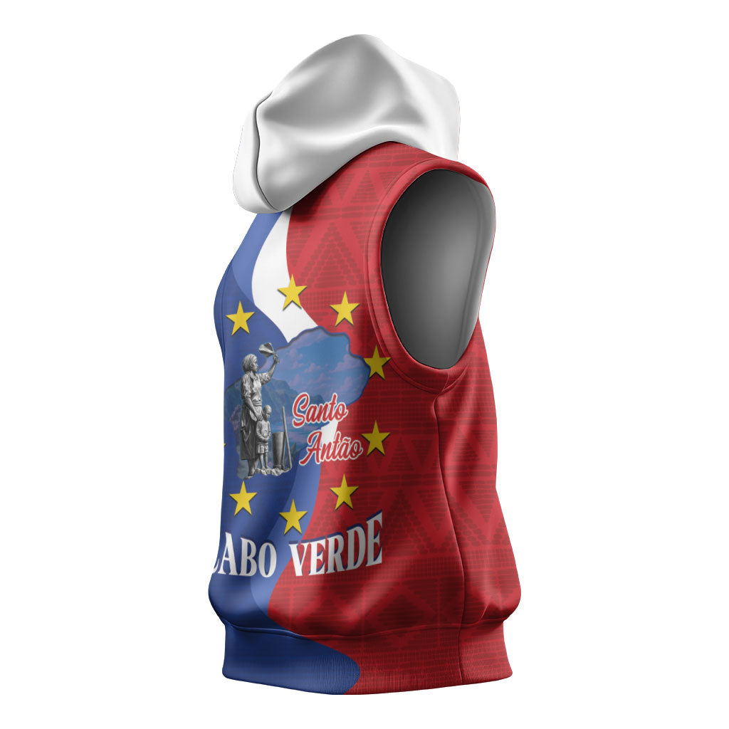 Santo Antao Cabo Verde Sleeveless Hoodie Map With Me Maia Statue African Pattern