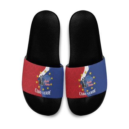 Santo Antao Cabo Verde Slide Sandals Map With Me Maia Statue African Pattern