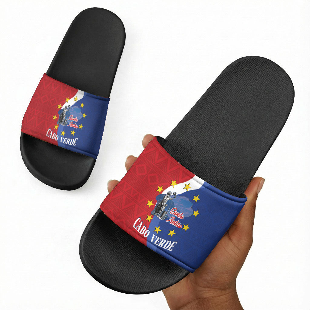 Santo Antao Cabo Verde Slide Sandals Map With Me Maia Statue African Pattern