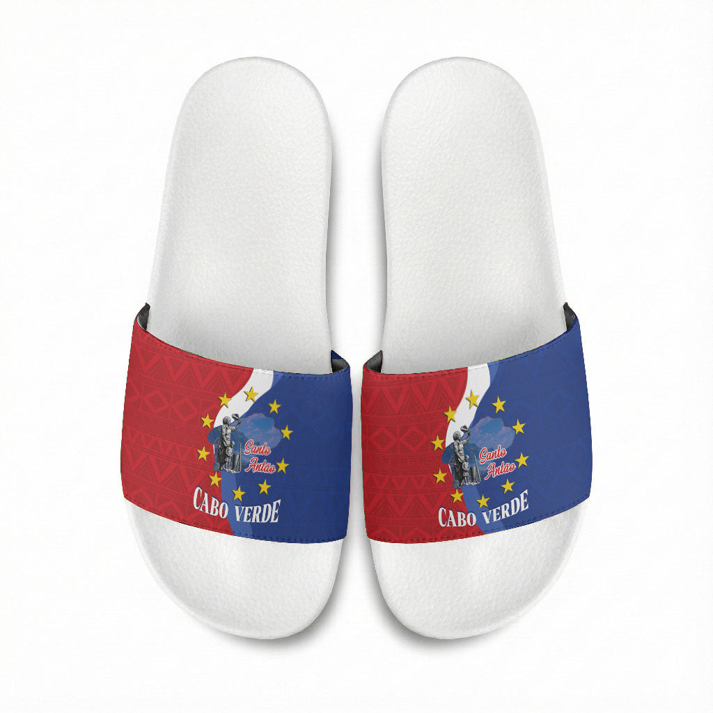 Santo Antao Cabo Verde Slide Sandals Map With Me Maia Statue African Pattern