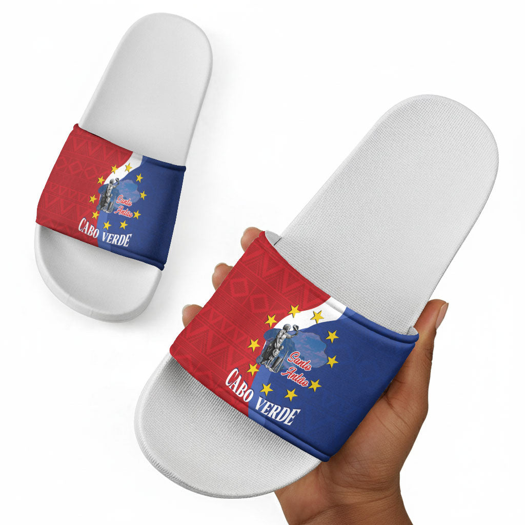 Santo Antao Cabo Verde Slide Sandals Map With Me Maia Statue African Pattern