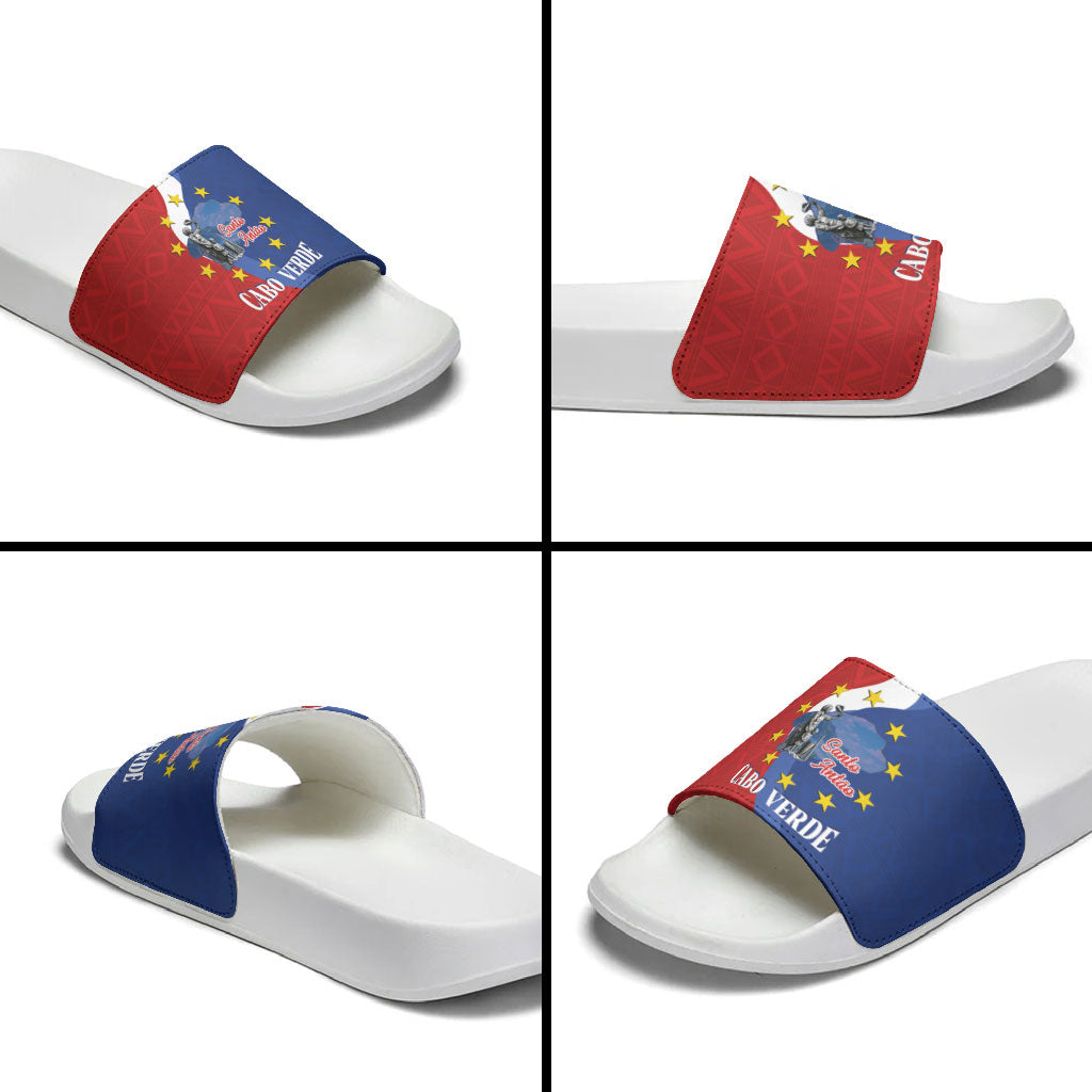Santo Antao Cabo Verde Slide Sandals Map With Me Maia Statue African Pattern
