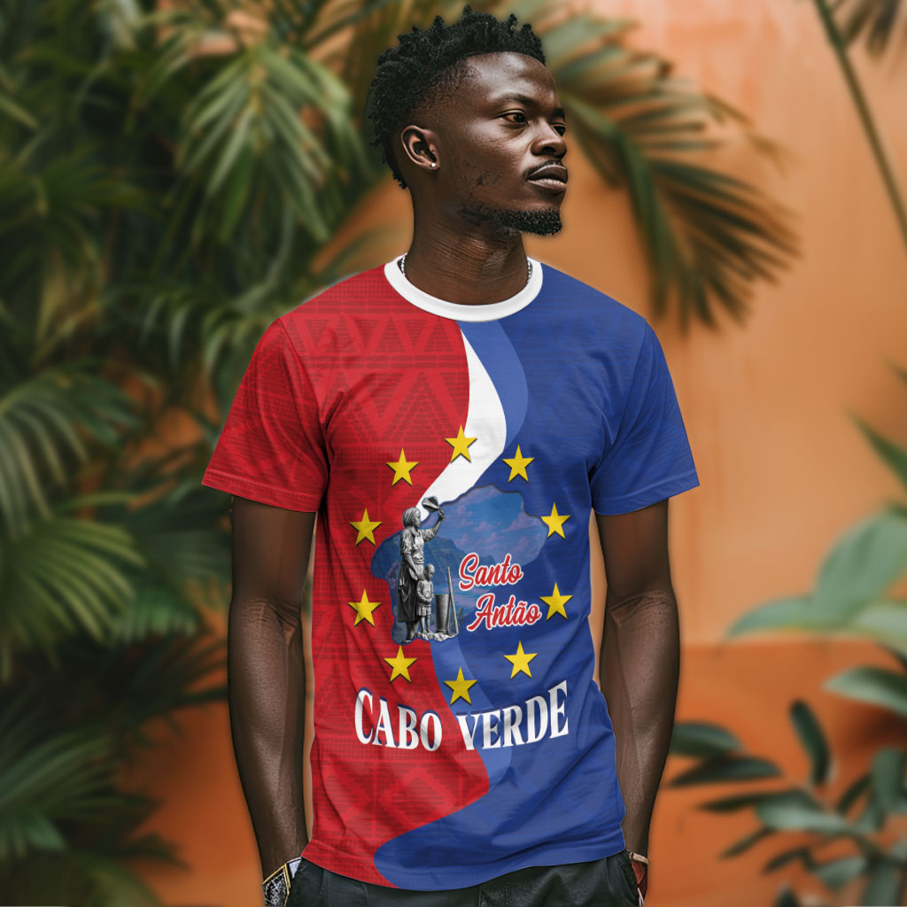 Santo Antao Cabo Verde T shirt Map With Me Maia Statue African Pattern