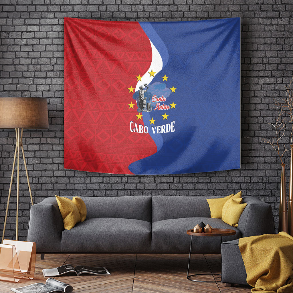 Santo Antao Cabo Verde Tapestry Map With Me Maia Statue African Pattern