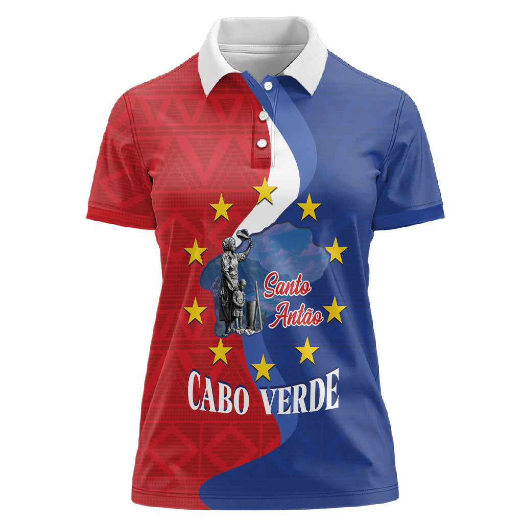 Santo Antao Cabo Verde Women Polo Shirt Map With Me Maia Statue African Pattern