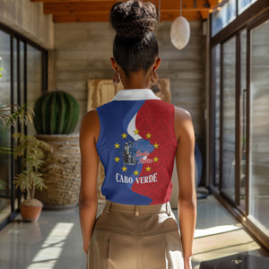 Santo Antao Cabo Verde Women Sleeveless Polo Shirt Map With Me Maia Statue African Pattern