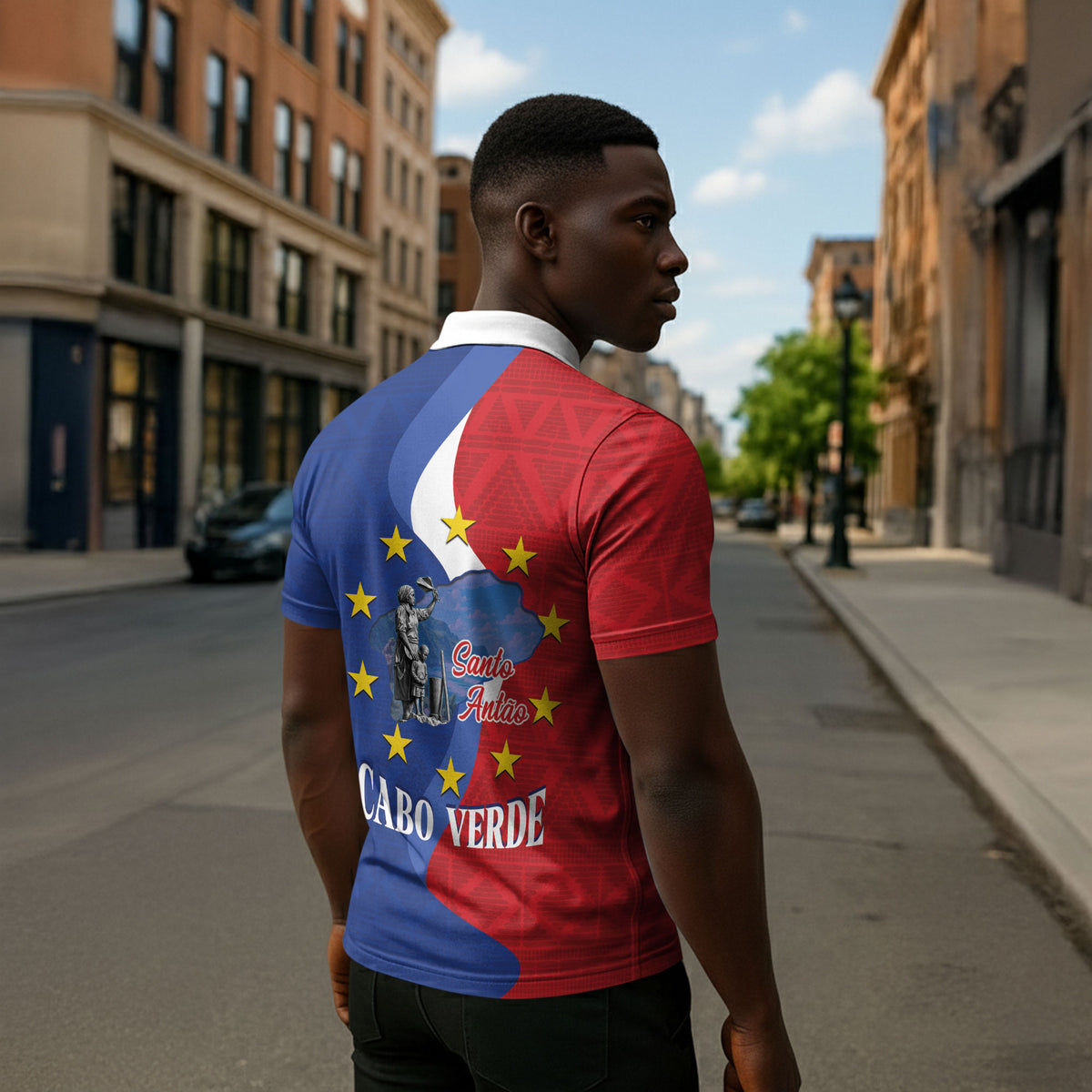 Santo Antao Cabo Verde Zipper Polo Shirt Map With Me Maia Statue African Pattern