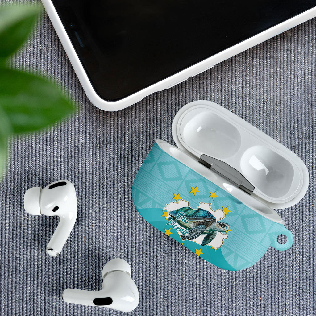 Sao Vincente Cabo Verde AirPods Case Map With Sea Turtle African Pattern