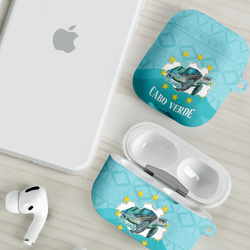 Sao Vincente Cabo Verde AirPods Case Map With Sea Turtle African Pattern