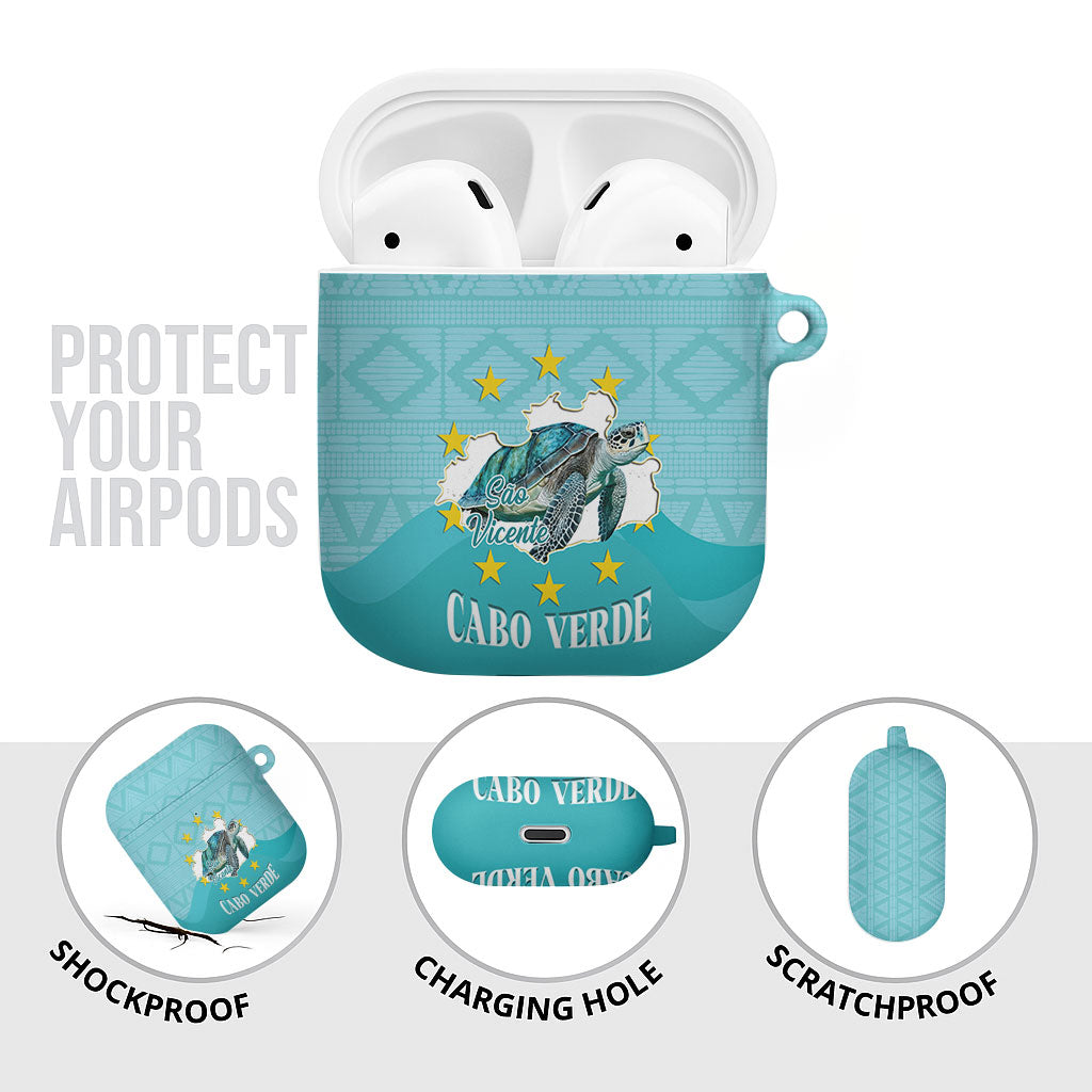 Sao Vincente Cabo Verde AirPods Case Map With Sea Turtle African Pattern