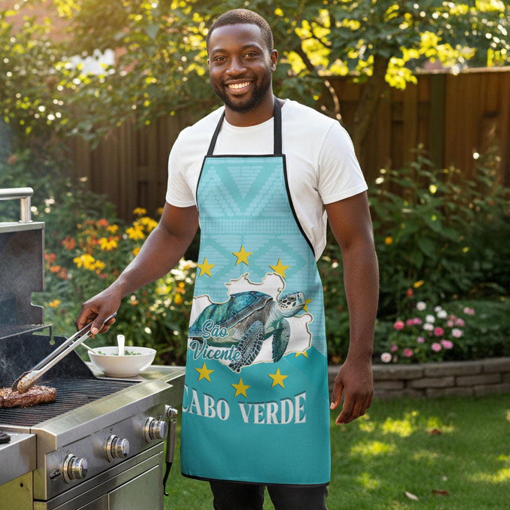 Sao Vincente Cabo Verde Apron Map With Sea Turtle African Pattern