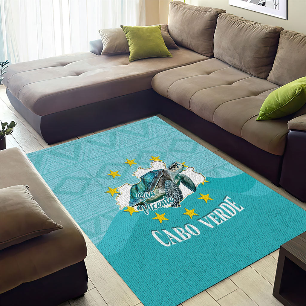 Sao Vincente Cabo Verde Area Rug Map With Sea Turtle African Pattern