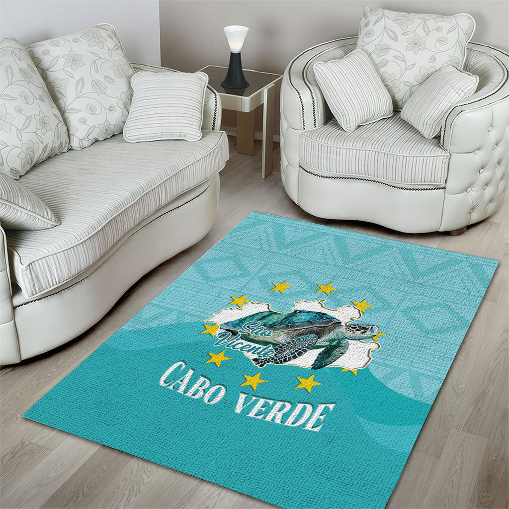 Sao Vincente Cabo Verde Area Rug Map With Sea Turtle African Pattern