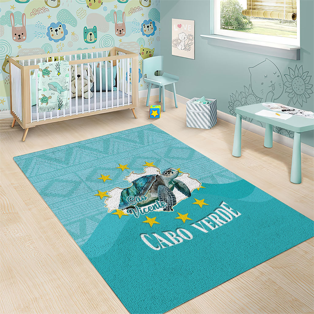 Sao Vincente Cabo Verde Area Rug Map With Sea Turtle African Pattern