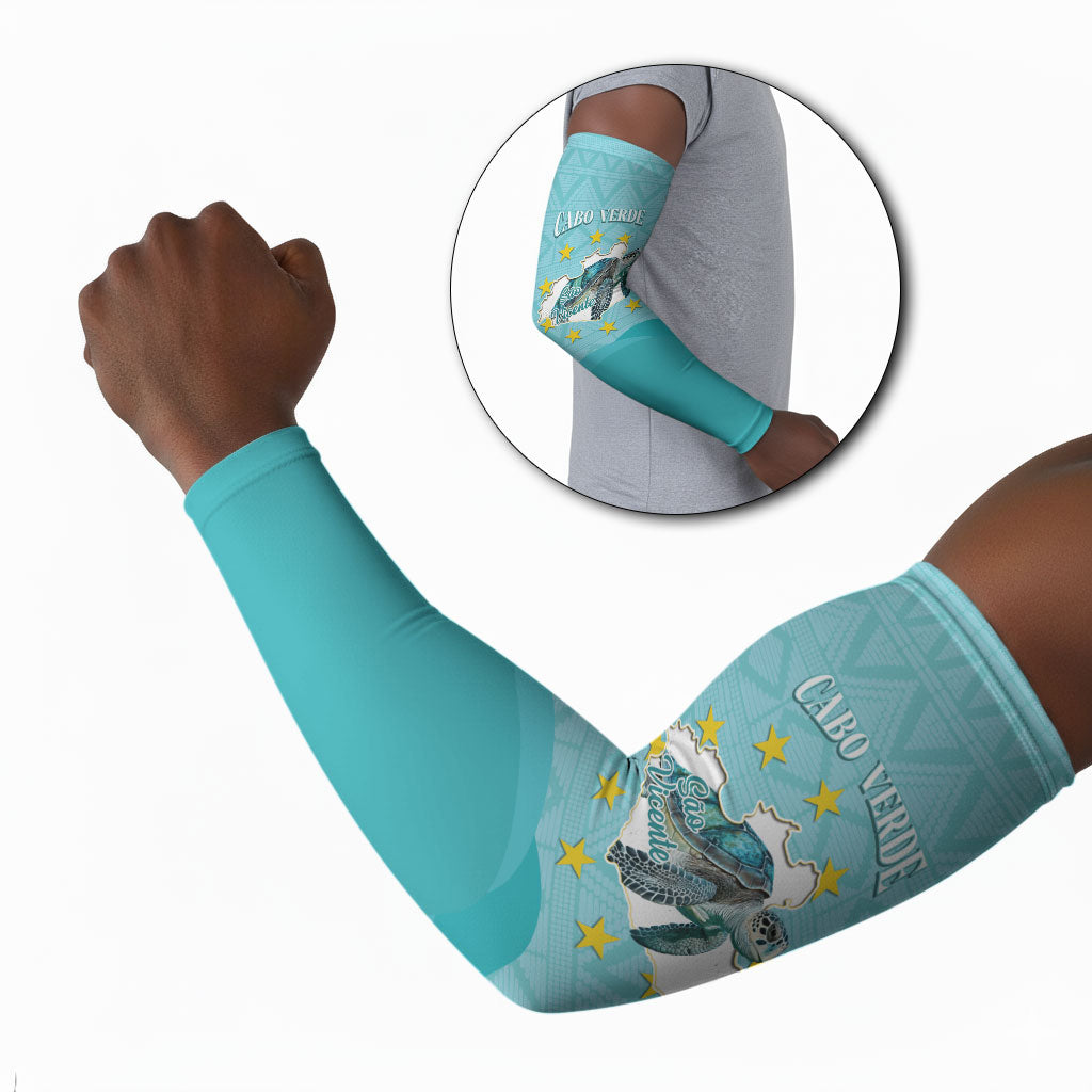 Sao Vincente Cabo Verde Arm Sleeves Map With Sea Turtle African Pattern