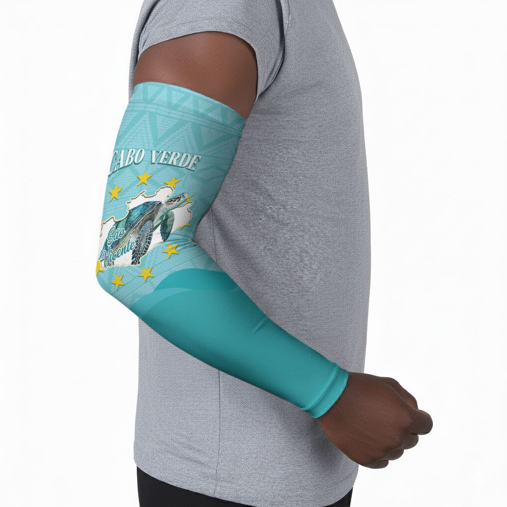 Sao Vincente Cabo Verde Arm Sleeves Map With Sea Turtle African Pattern