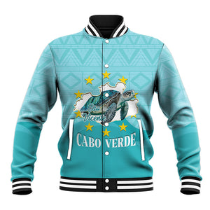 Sao Vincente Cabo Verde Baseball Jacket Map With Sea Turtle African Pattern