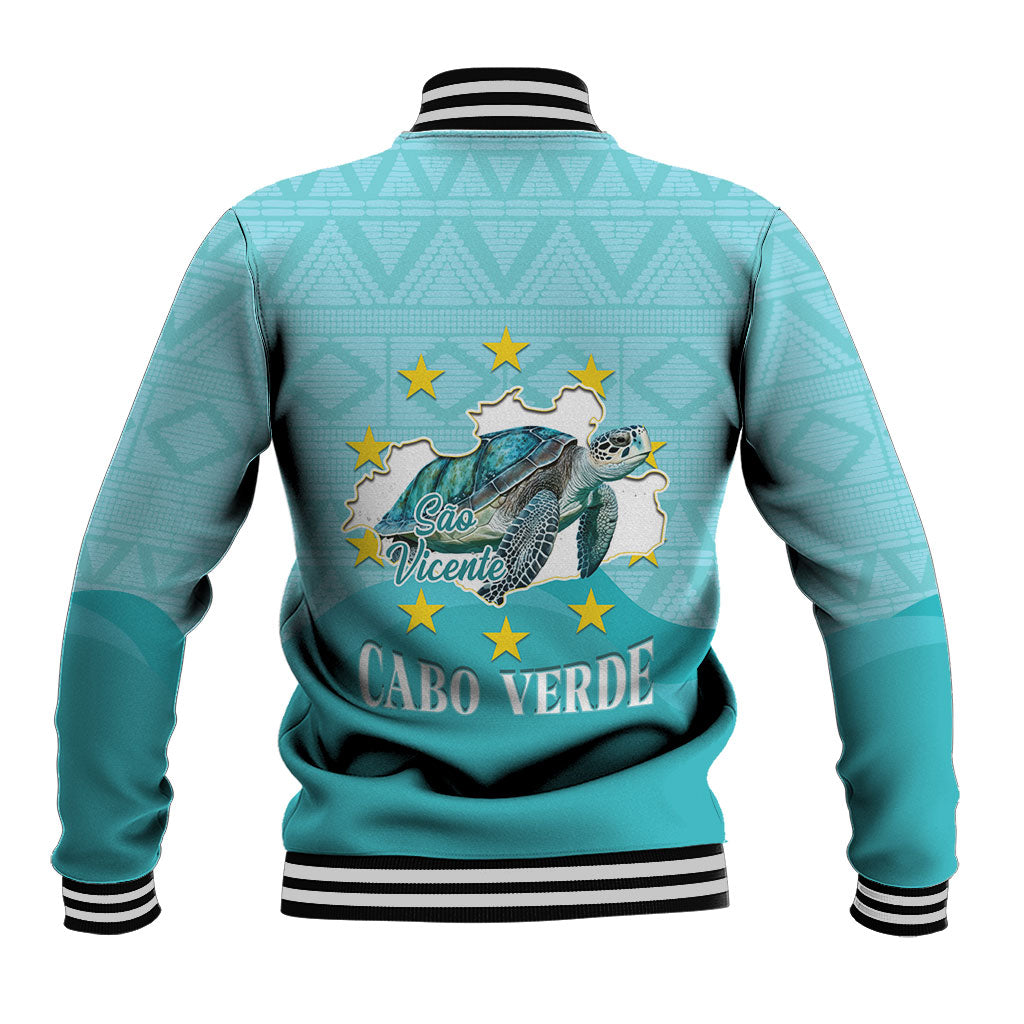 Sao Vincente Cabo Verde Baseball Jacket Map With Sea Turtle African Pattern