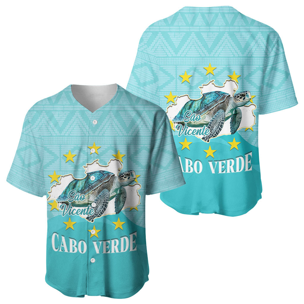 Sao Vincente Cabo Verde Baseball Jersey Map With Sea Turtle African Pattern