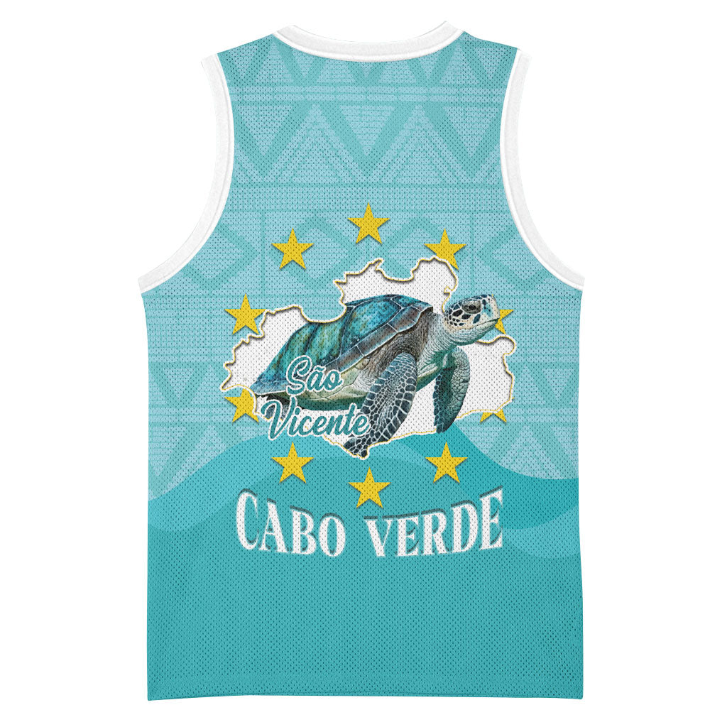 Sao Vincente Cabo Verde Basketball Jersey Map With Sea Turtle African Pattern