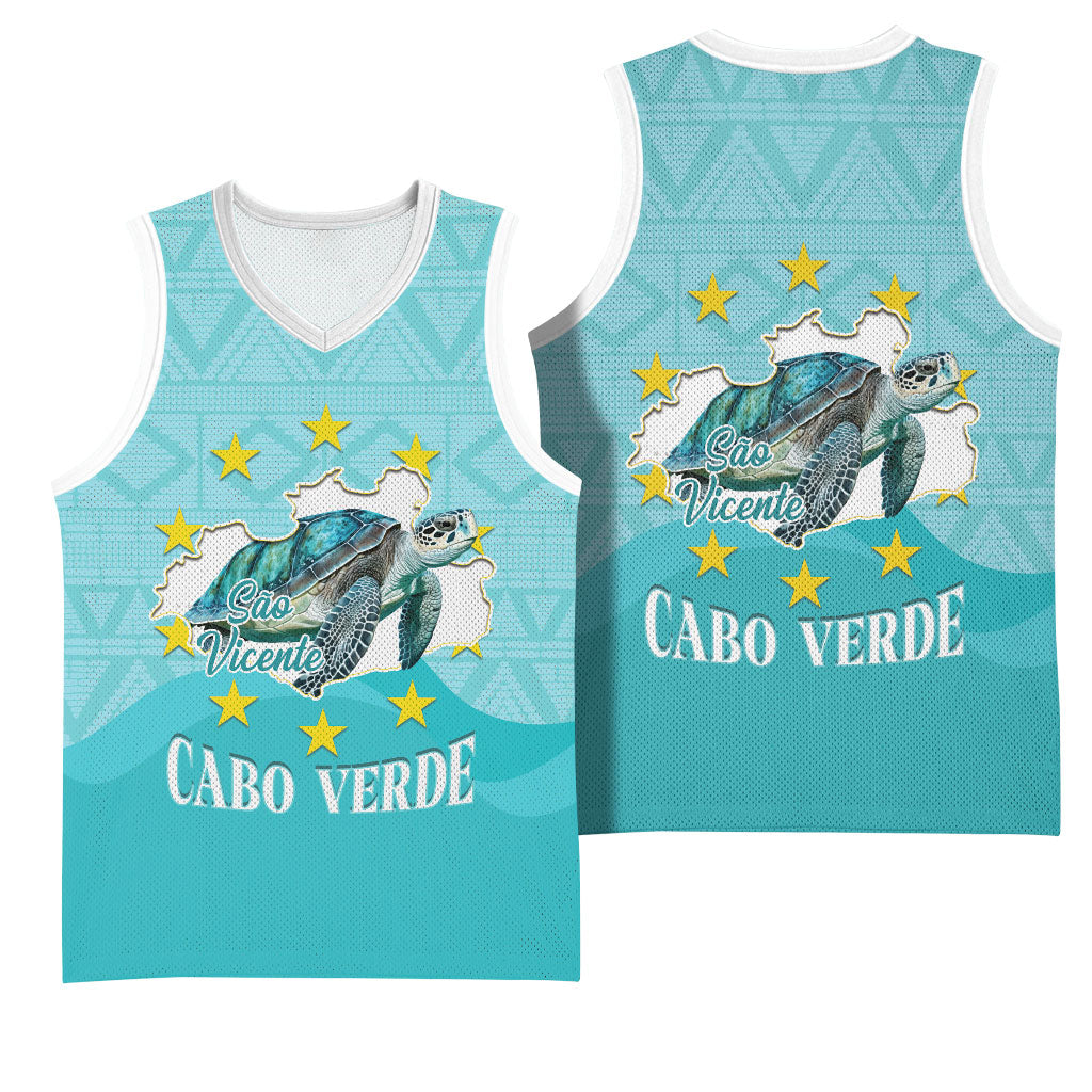 Sao Vincente Cabo Verde Basketball Jersey Map With Sea Turtle African Pattern