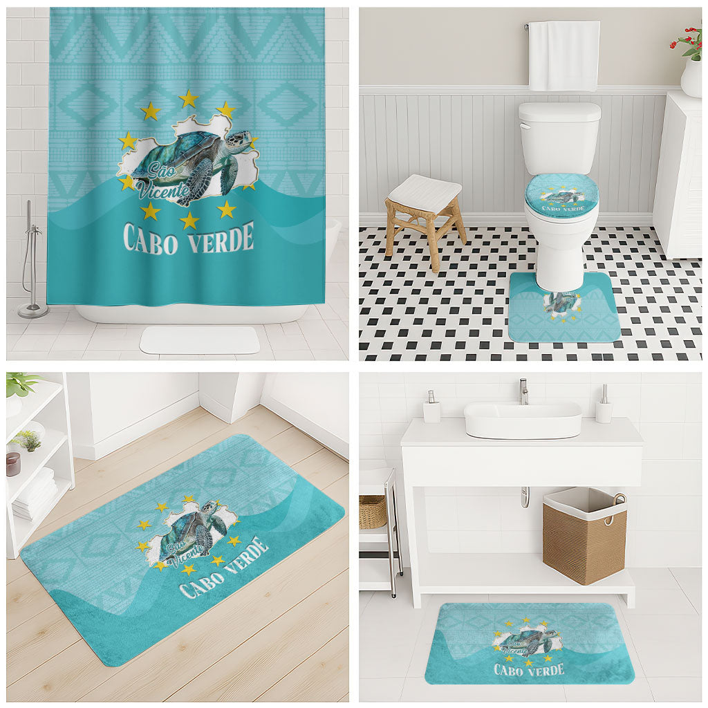 Sao Vincente Cabo Verde Bathroom Set Map With Sea Turtle African Pattern