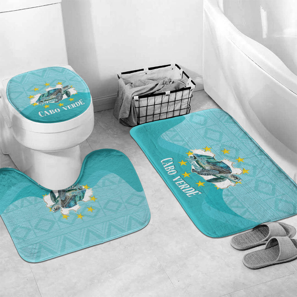 Sao Vincente Cabo Verde Bathroom Set Map With Sea Turtle African Pattern