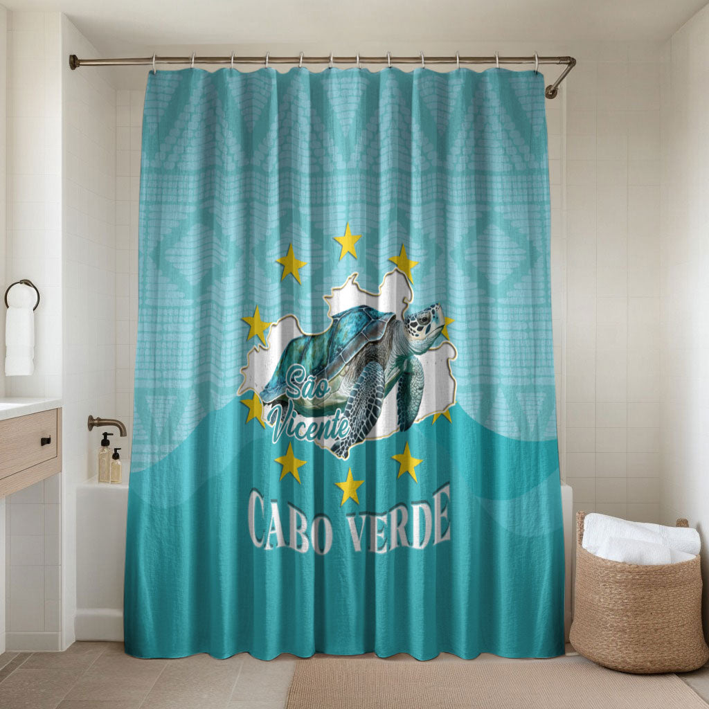 Sao Vincente Cabo Verde Bathroom Set Map With Sea Turtle African Pattern