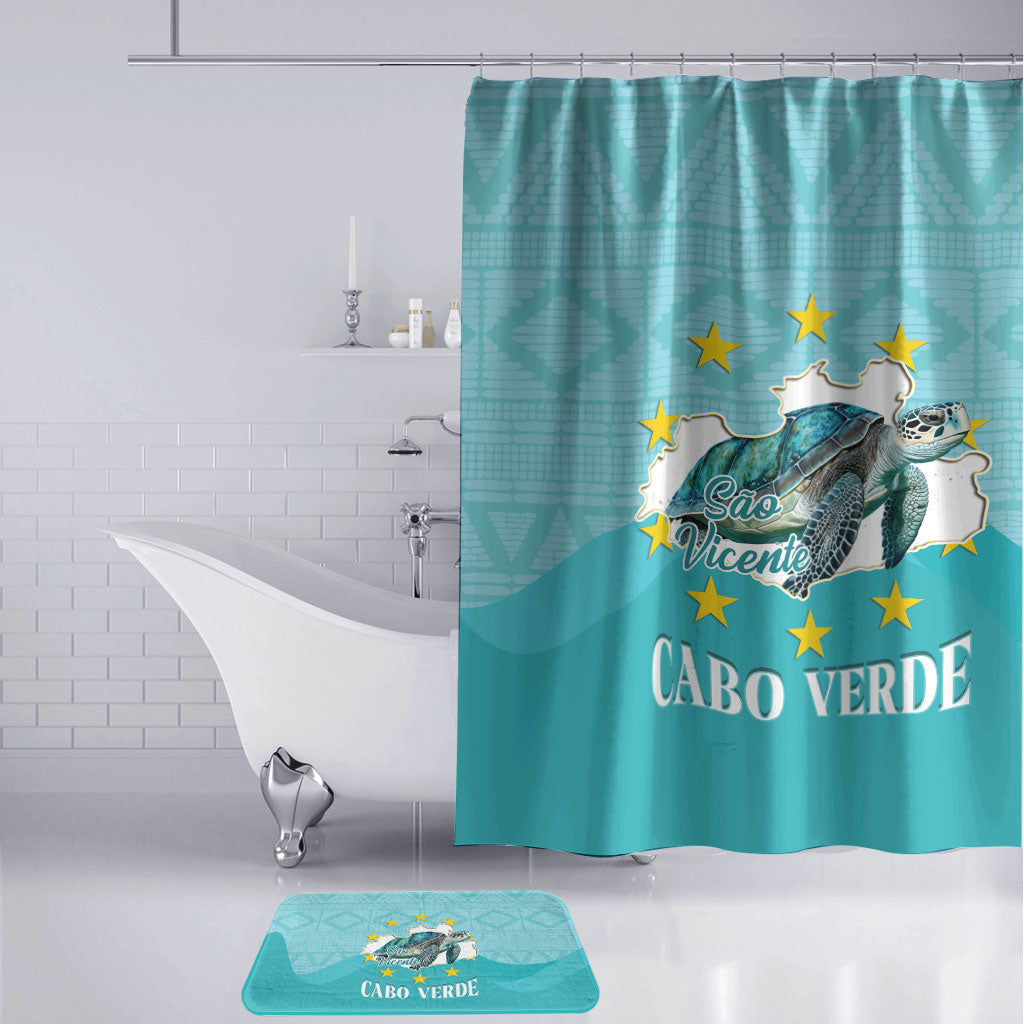 Sao Vincente Cabo Verde Bathroom Set Map With Sea Turtle African Pattern