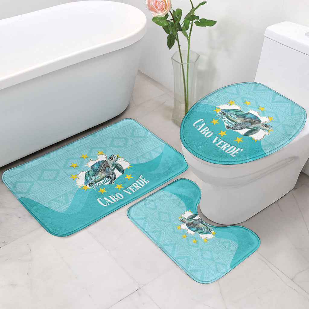 Sao Vincente Cabo Verde Bathroom Set Map With Sea Turtle African Pattern