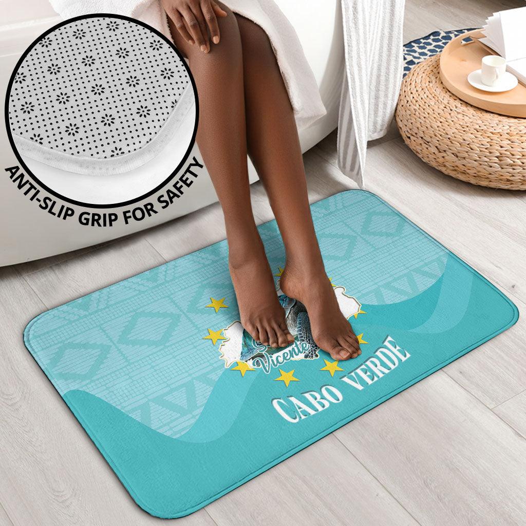 Sao Vincente Cabo Verde Bathroom Set Map With Sea Turtle African Pattern