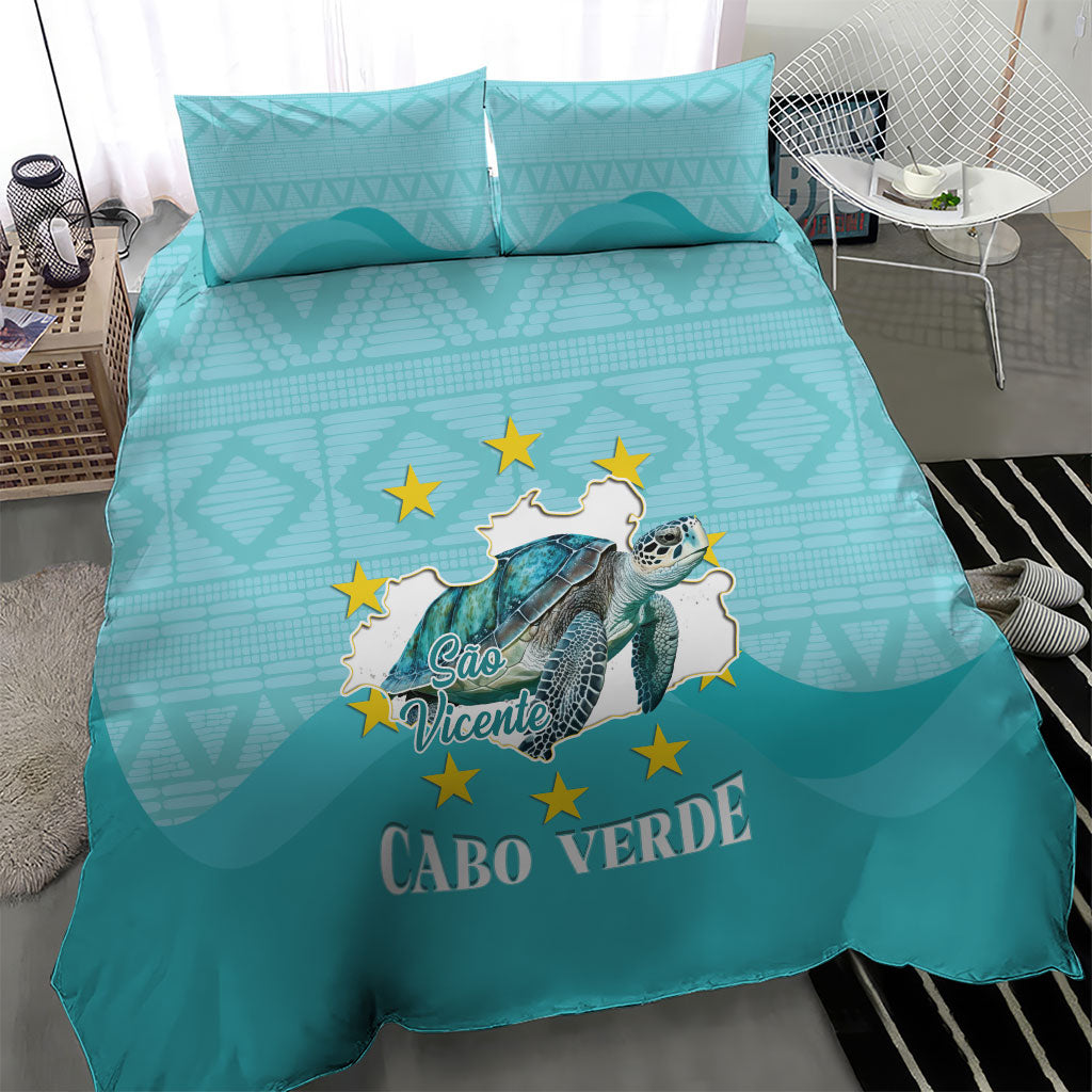 Sao Vincente Cabo Verde Bedding Set Map With Sea Turtle African Pattern