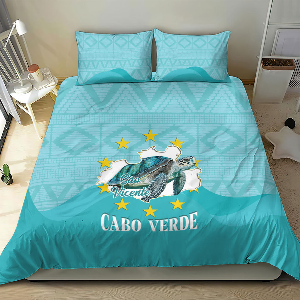 Sao Vincente Cabo Verde Bedding Set Map With Sea Turtle African Pattern