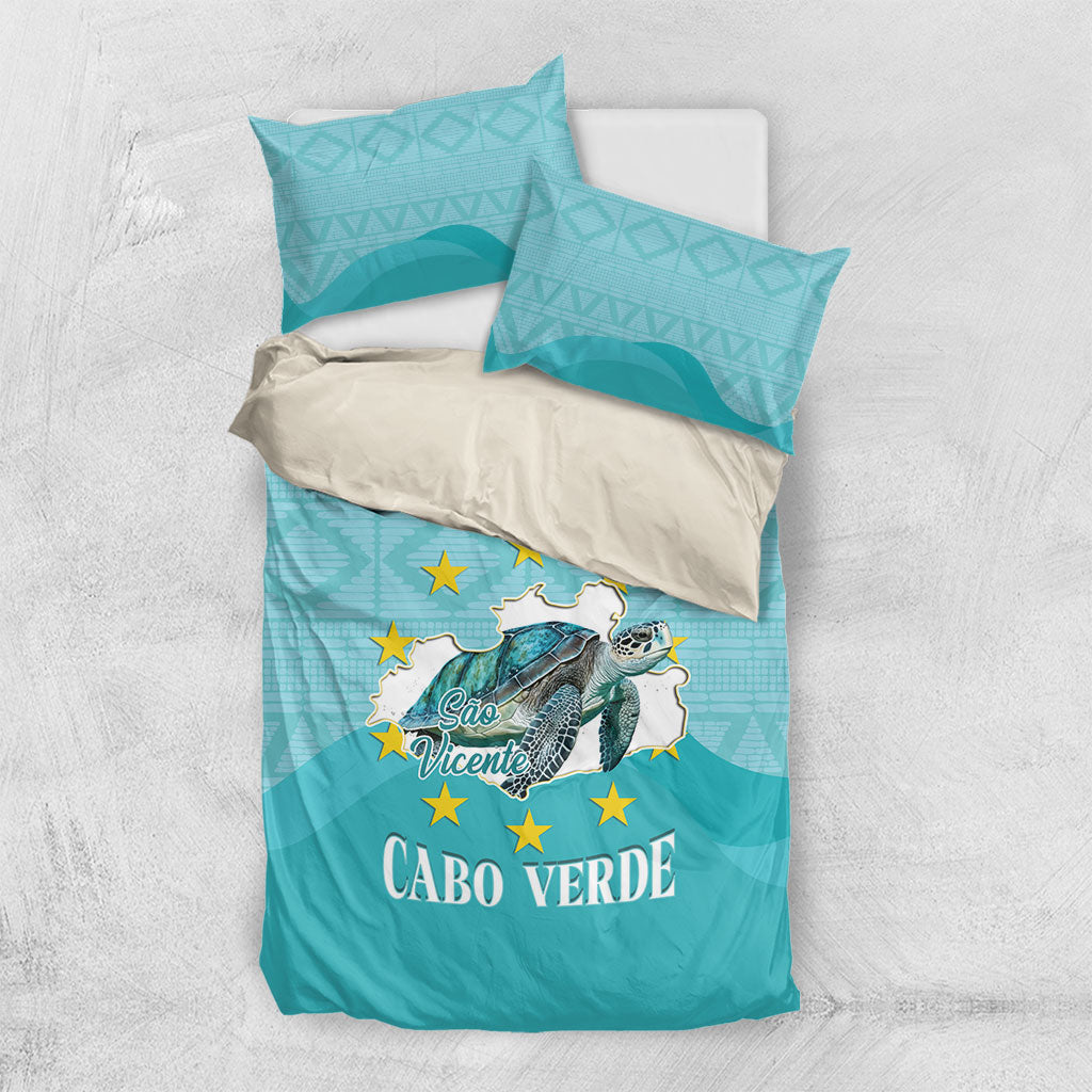 Sao Vincente Cabo Verde Bedding Set Map With Sea Turtle African Pattern