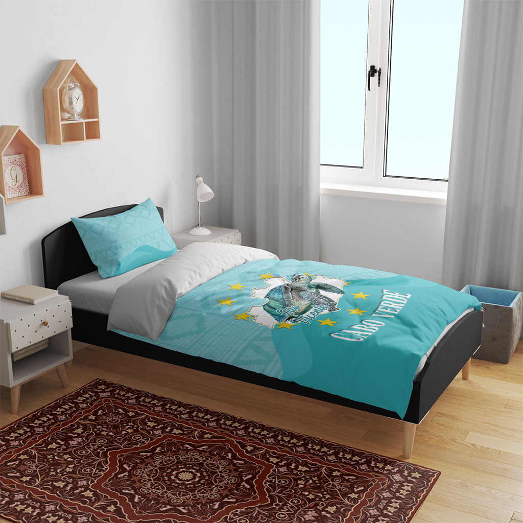 Sao Vincente Cabo Verde Bedding Set Map With Sea Turtle African Pattern