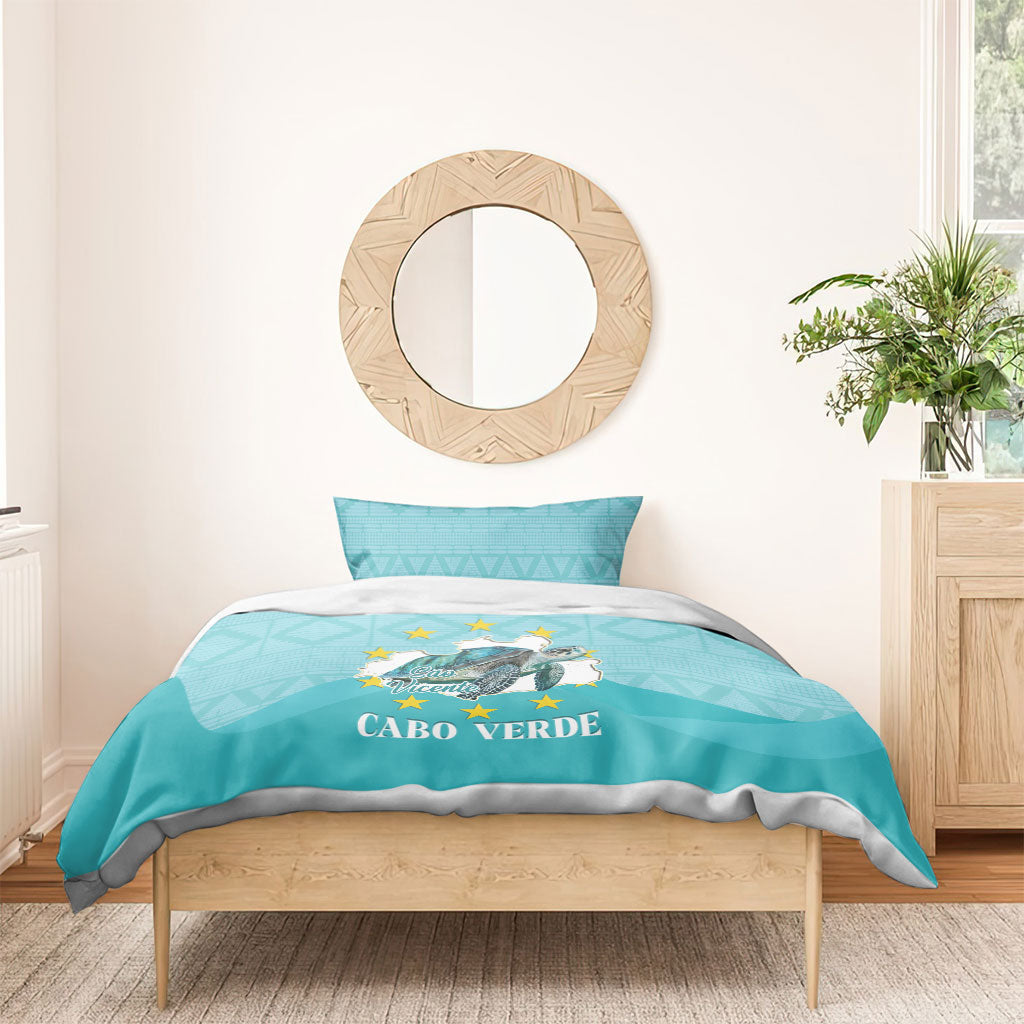 Sao Vincente Cabo Verde Bedding Set Map With Sea Turtle African Pattern