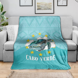 Sao Vincente Cabo Verde Blanket Map With Sea Turtle African Pattern