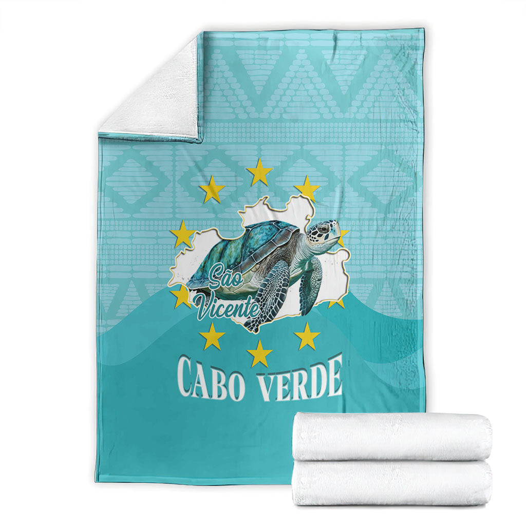 Sao Vincente Cabo Verde Blanket Map With Sea Turtle African Pattern